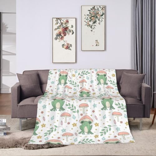 Frog Blanket With Mushroom Pattern - Fuzzy Plush 50X40 Throw for Home