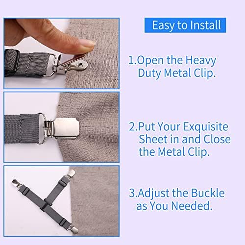 MENDENG Bed Sheet Clips Queen 4P Grey Suspenders