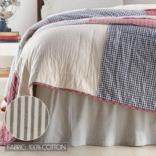 VHC Brands Denim Blue Seersucker Bed Skirt 78x80x16