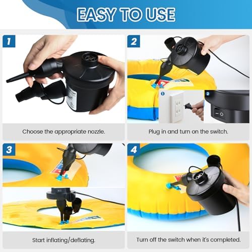 VANNPOOY Electric Air Pump for Inflatables 3 Nozzles 130W 058PSI