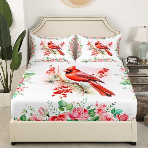 Castle Fairy Red Bird Twin Fitted Sheet Set