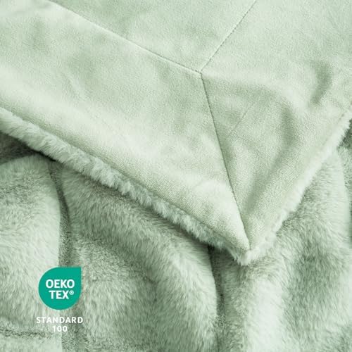 Cozy Bliss Faux Fur Throw Blanket - Green 50x60 Inches