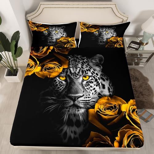 Homewish Leopard Print Twin Fitted Sheet Set with Pillowcase 1