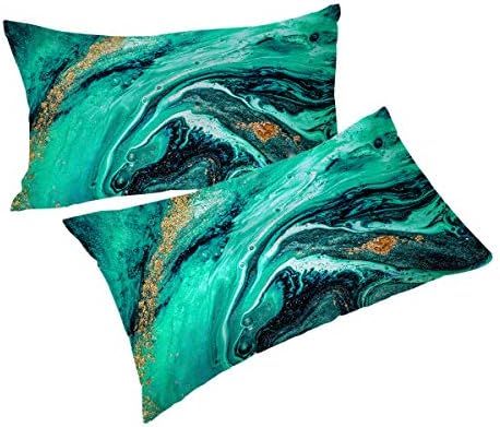 BlessLiving Green Blue Gold Marble Pattern Pillow Cases Set of 2