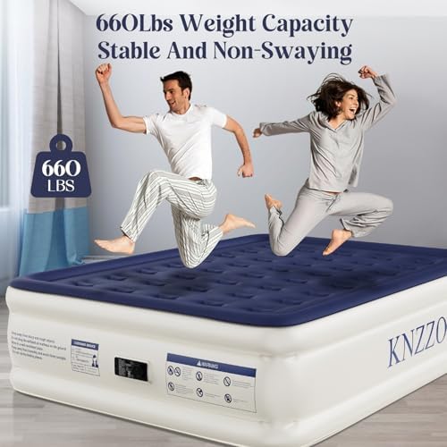 KNZZO Queen Air Mattress with Built-in Pump and Soft Flocked Top