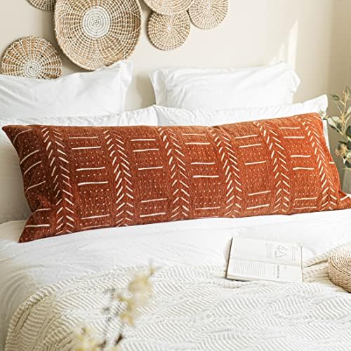 BlissBlush Brick Red Boho Body Pillow Cover 20x54 1