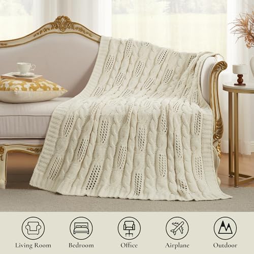 Amlie Home Chunky Knit Throw Blanket 50x60 Ivory