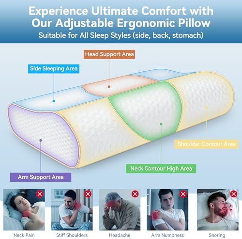Zibroges Adjustable Cooling Memory Foam Pillow for Neck Pain Relief