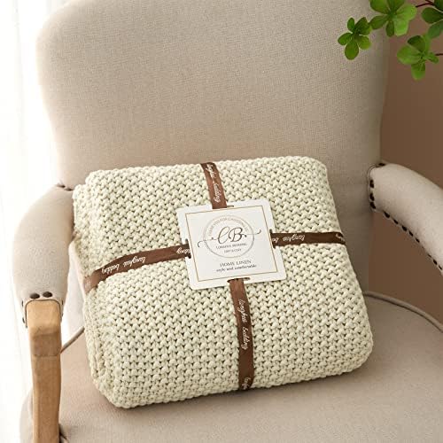 Longhui Bedding Chunky Cable Knit Throw Blanket Cream 60x80