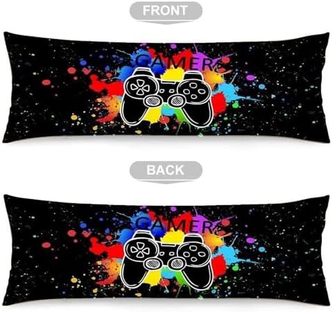 Game Controller Body Pillow Cover for Boys Gaming Pattern 20x54 Black