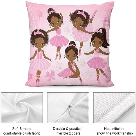 LOMADIA 16x16 Pink Black Girl Ballerina Throw Pillow Covers Set of 2