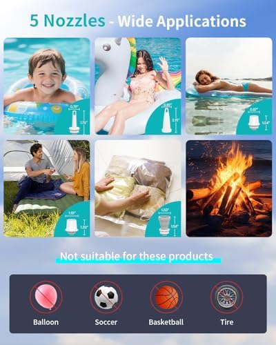ZOPOM Mini Air Mattress Pump with 5 Nozzles and 5000mAh Battery