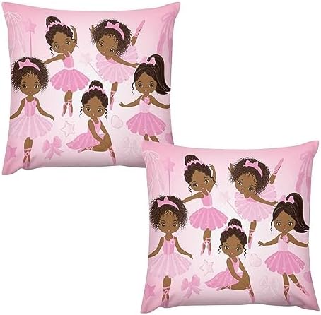 LOMADIA 16x16 Pink Black Girl Ballerina Throw Pillow Covers Set of 2