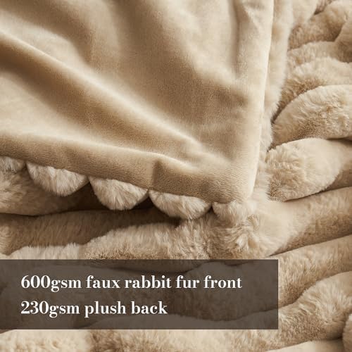 Amlie Home Faux Fur Throw Blanket 55x70 Beige