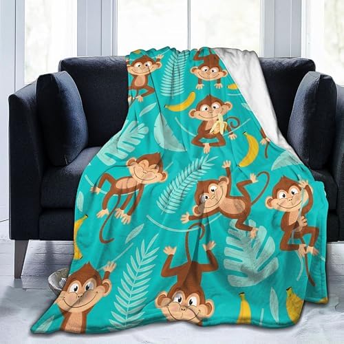 Monkey Banana Palm Throw Blanket Soft Flannel 60x50