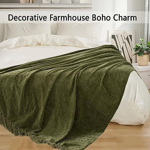 Chenille Throw Blanket 50X60 Olive Green