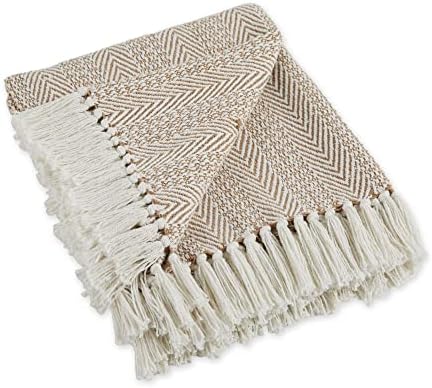 DII Herringbone Striped Cotton Throw Blanket 50x60 Stone
