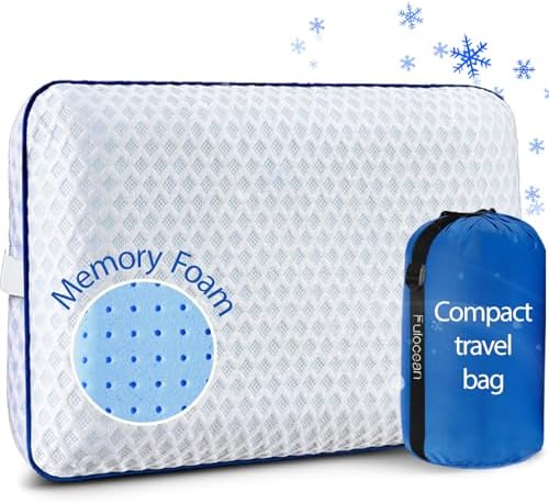 Fulocean Cooling Memory Foam Travel Pillow for Camping Airplanes and Kids