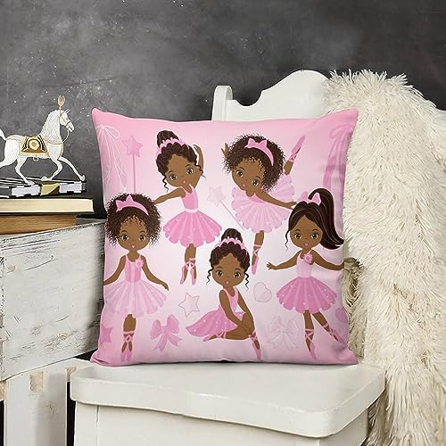 LOMADIA 16x16 Pink Black Girl Ballerina Throw Pillow Covers Set of 2