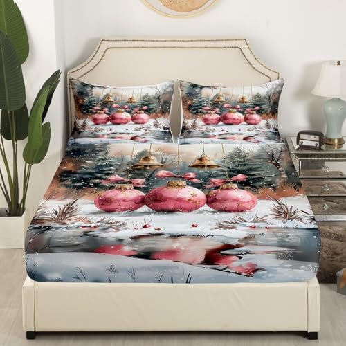 Castle Fairy Christmas Balls Fitted Sheet Set with Pillowcase