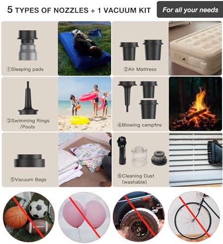 Origem Portable Air Pump with Camping Light and 5 Nozzles