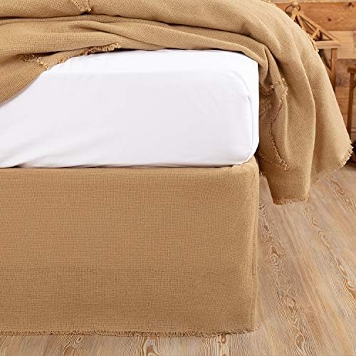VHC Brands Burlap Fringed King Bed Skirt Tan