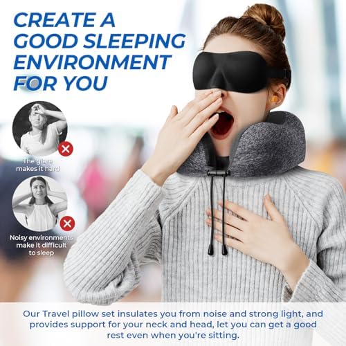 ExploreBliss Travel Pillow Set with Eye Mask Earplugs and Storage Bag