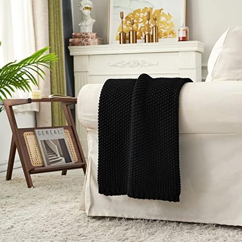 Longhui Chunky Cable Knit Throw Blanket 60x80 Black Organic Cotton 1