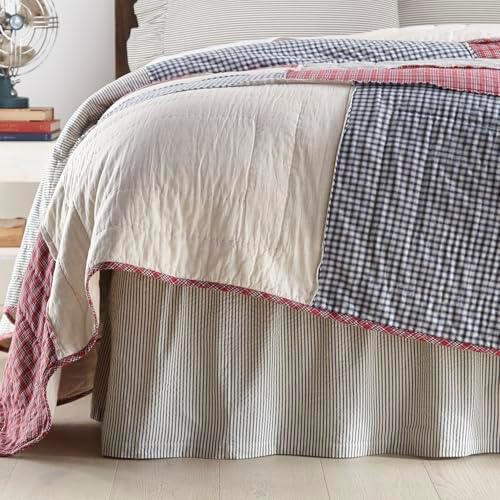 VHC Brands Denim Blue Seersucker Bed Skirt 78x80x16