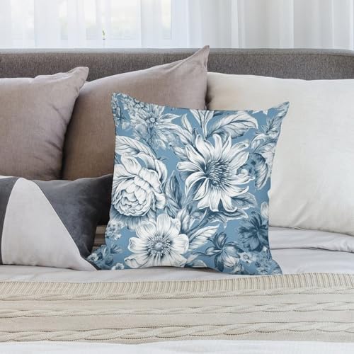 Floral Blue and White Throw Pillow Covers 14x14 Inches