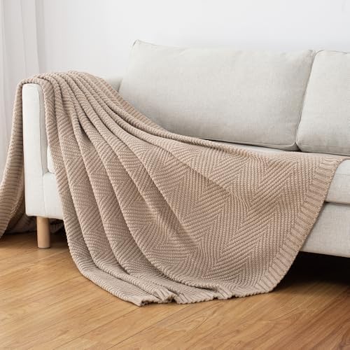 Long Create Knitted Throw Blanket 50X60 Taupe Chevron Design