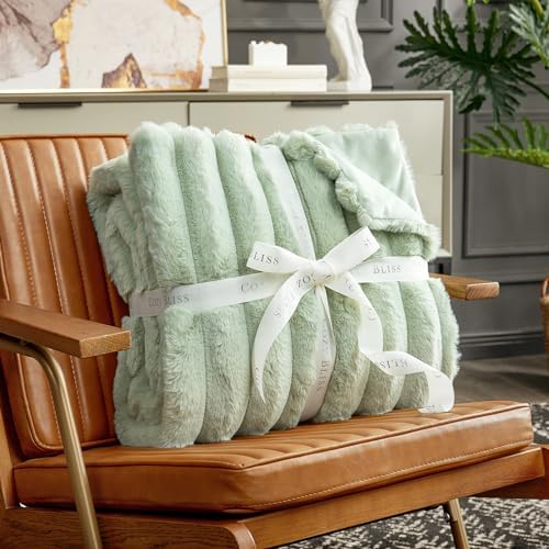 Cozy Bliss Faux Fur Throw Blanket - 50x60 Inches Sage Green