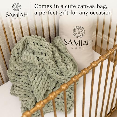 SAMIAH LUXE Green Chunky Knit Boho Throw Blanket