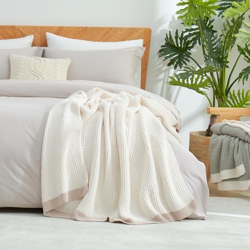 Amlie Home Chenille Waffle Throw Blanket Ivory 50x60 Reversible