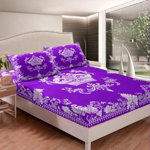 Castle Fairy White Damask Fitted Sheet Twin Size with 1 Pillowcase
