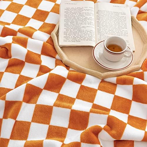 LOMAO Flannel Throw Blanket with Checkerboard Design Orange 50x60