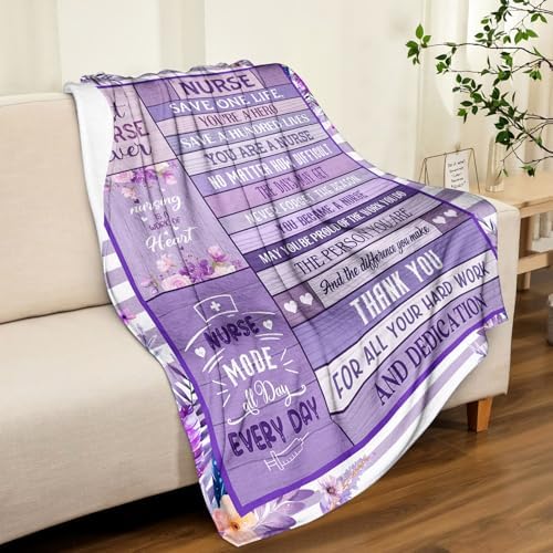 Nurse Appreciation Throw Blanket 60x50 Purple Floral