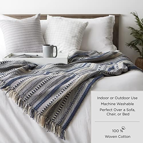 DII Herringbone Striped Cotton Throw Blanket 50x60 Stone