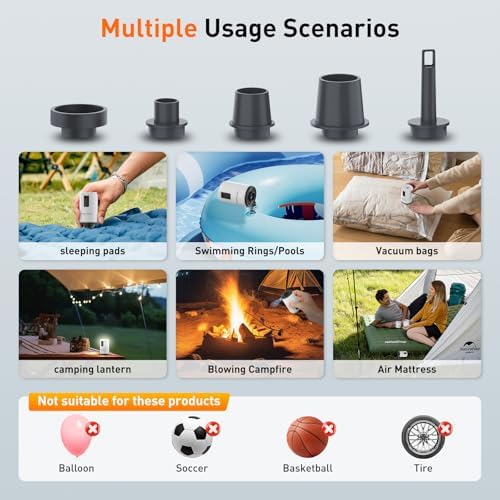 WhiteUniQoon Air Pump for Inflatables with LED Light and Rechargeable Battery