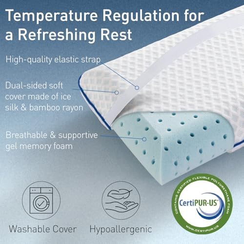 Fulocean Cooling Memory Foam Travel Pillow for Camping Airplanes and Kids