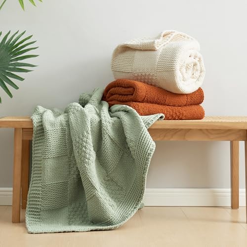 Amlie Home Checkered Chenille Throw Blanket 50x60 Ivory