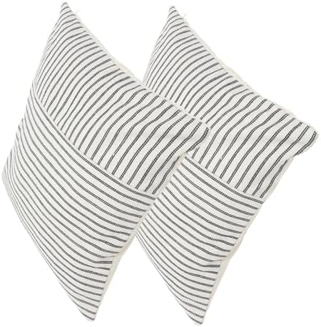 GARVALON 2Pcs Cotton Linen Square Throw Pillow Covers with Invisible Zipper