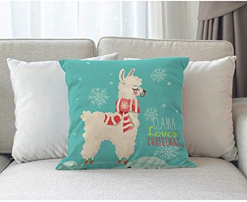 Cute Llama Throw Pillow Cover 18x18 Inch Red White Blue Christmas Striped Scarf