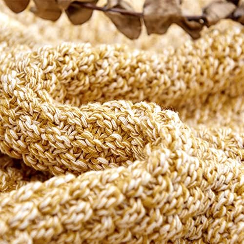 Longhui Bedding Gold Knitted Throw Blanket Mustard Yellow and White