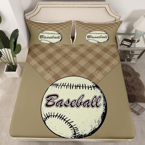 Homewish Baseball Boys Fitted Sheet Set with Pillowcases