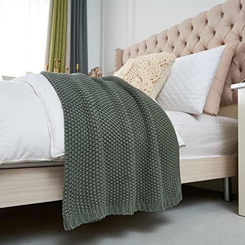 Longhui Chunky Cable Knit Throw Blanket Lightweight Grey 100 Organic Cotton