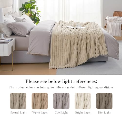 Amlie Home Faux Fur Throw Blanket 55x70 Beige
