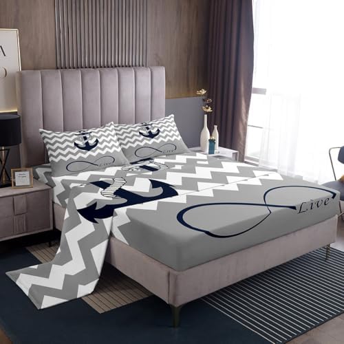 Manfei Nautical Style Bed Sheet Set 4Pcs Full Size