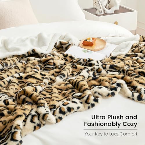 Cozy Bliss Luxury Faux Fur Leopard Print Throw Blanket