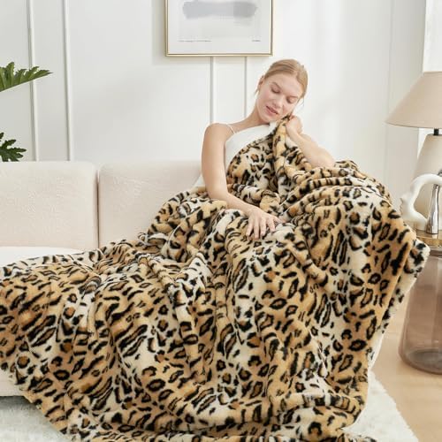 Cozy Bliss Luxury Faux Fur Leopard Print Throw Blanket
